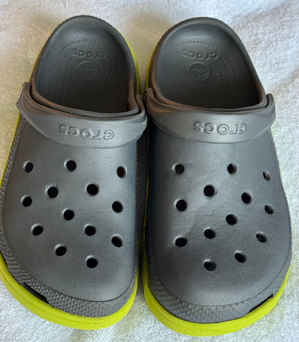 Crocs Clogs Slip On Shoes Gray Neon Yellow Size M8 W10
